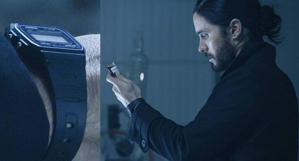 Jared Leto wears a Casio F-91W watch in the 2022 movie Morbius